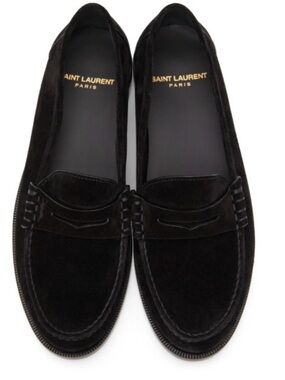 NEW! Saint Laurent Black Suede Le Loafer Monogram Penny Slippers US 10